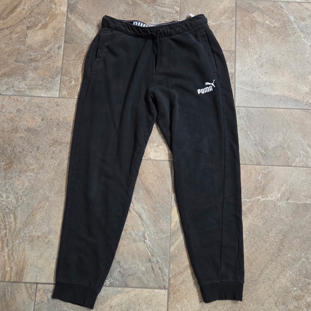 Vintage Y2K Puma Jogger Sweatpants Black Puma Elastic Waist Drawstring Size M